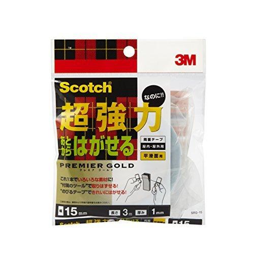 3M Scotch® Semi-Long Premium Gold Double-Sided Tape, Ultra-Strong Yet Removable Later, for Smooth Surfaces, 15mm Width × 3m Length, SRG-15