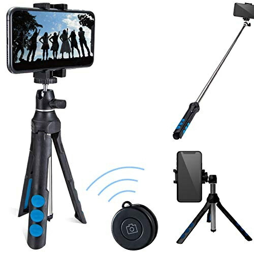 ELECOM Smartphone 2-Way Tripod with Bluetooth Remote Control, Black P-STSRBK