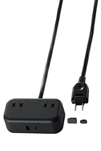 ELECOM Power Strip USB Tap 2m [1 USB-C Port / 1 USB-A Port / 2 AC Outlets] Desktop Tap with USB Port Caps Black T-U04-2220BK