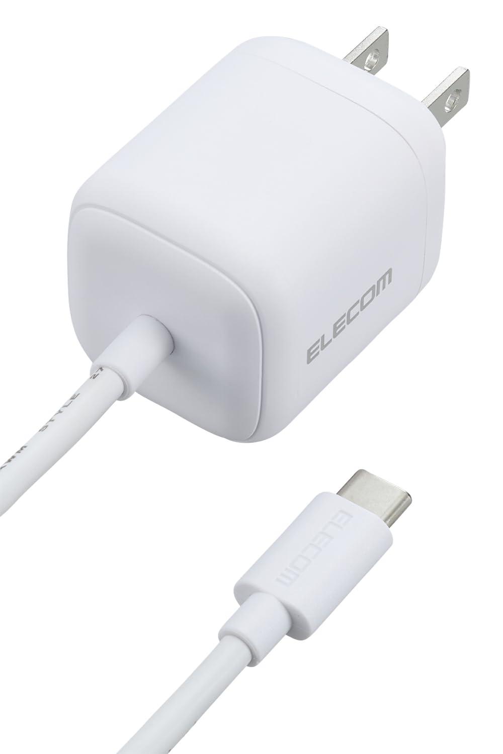 ELECOM Charger Type-C 30W USB PD Compatible USB-C Cable Integrated 2.5m Foldable Plug PSE Certified  White MPA-ACCP8030WH