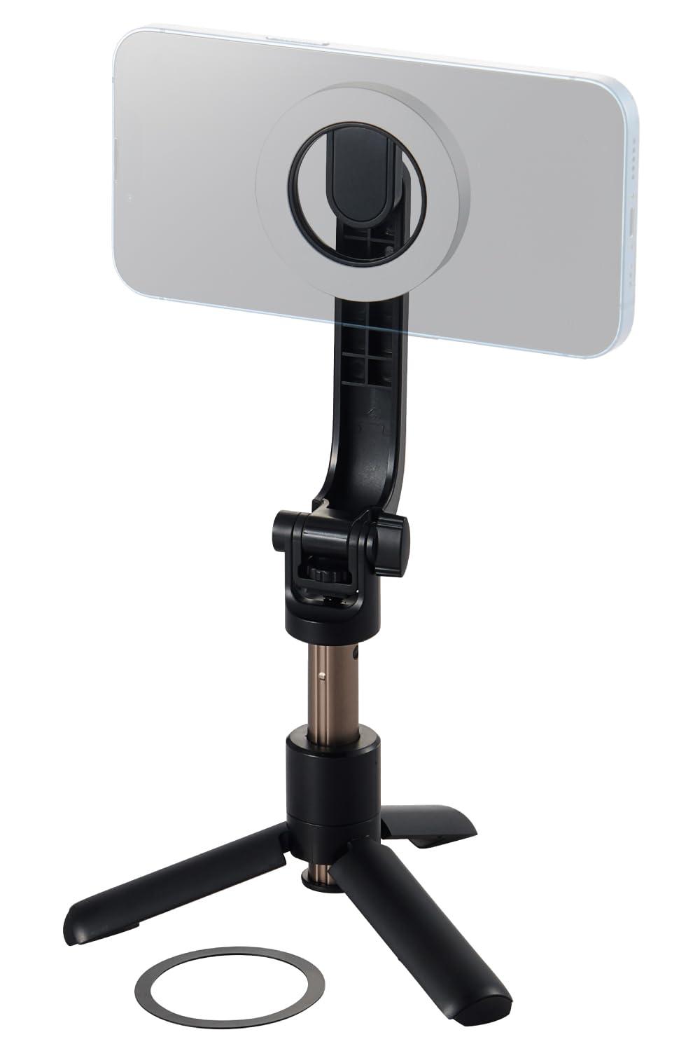 ELECOM Smartphone Stand Smartphone Tripod Mount MagSafe Compatible Desktop Type Maximum Length 20.5cm 360-Degree Rotation Foldable Compact Includes MagSafe Adhesive Pad Black P-STMTBK