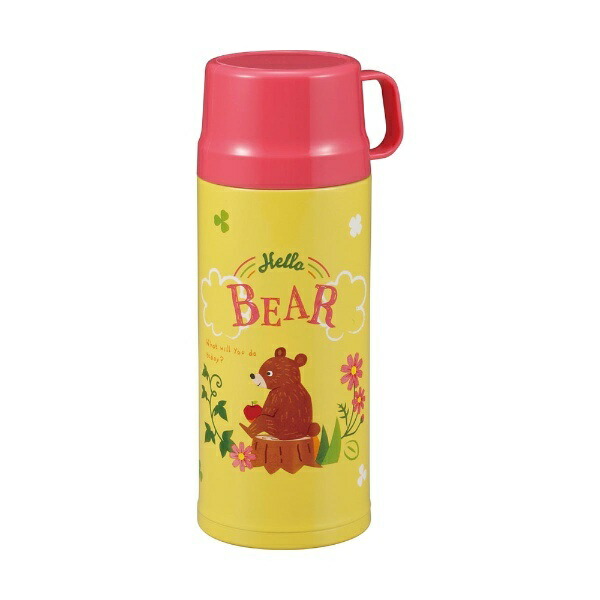 CAPTAIN STAG Water Bottle Direct Drink / Cup Drink Double Stainless Steel Bottle Vacuum Insulated Heat Retention / Cold Retention 2WAY Kids Bottle 600ml Includes Shoulder Strap Cover Bear Design UE-3532 Product Size: (Approx.) 98 × 80 × Height 215mm (Cover not included)