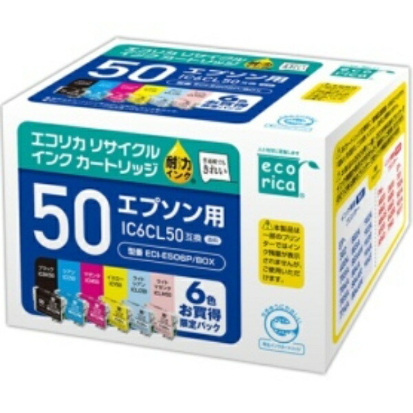 Ecolica Recycled Ink Cartridges 6-Color Pack [Epson: IC6CL50 Compatible] ECI-E506P/BOX 1 Box (6 Cartridges: 1 Each Color)