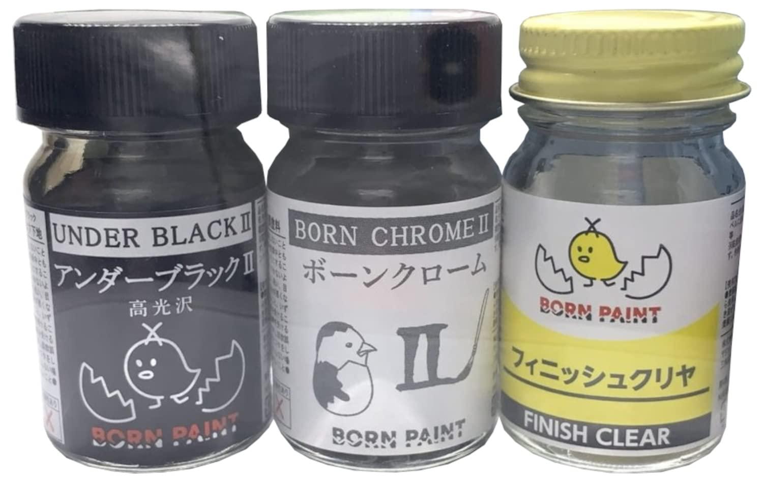 Toamil BORN PAINT Metallic Finish Trial Set (Bone Chrome II, Under Black II, Finish Clear) 15ml each Model Paint BP