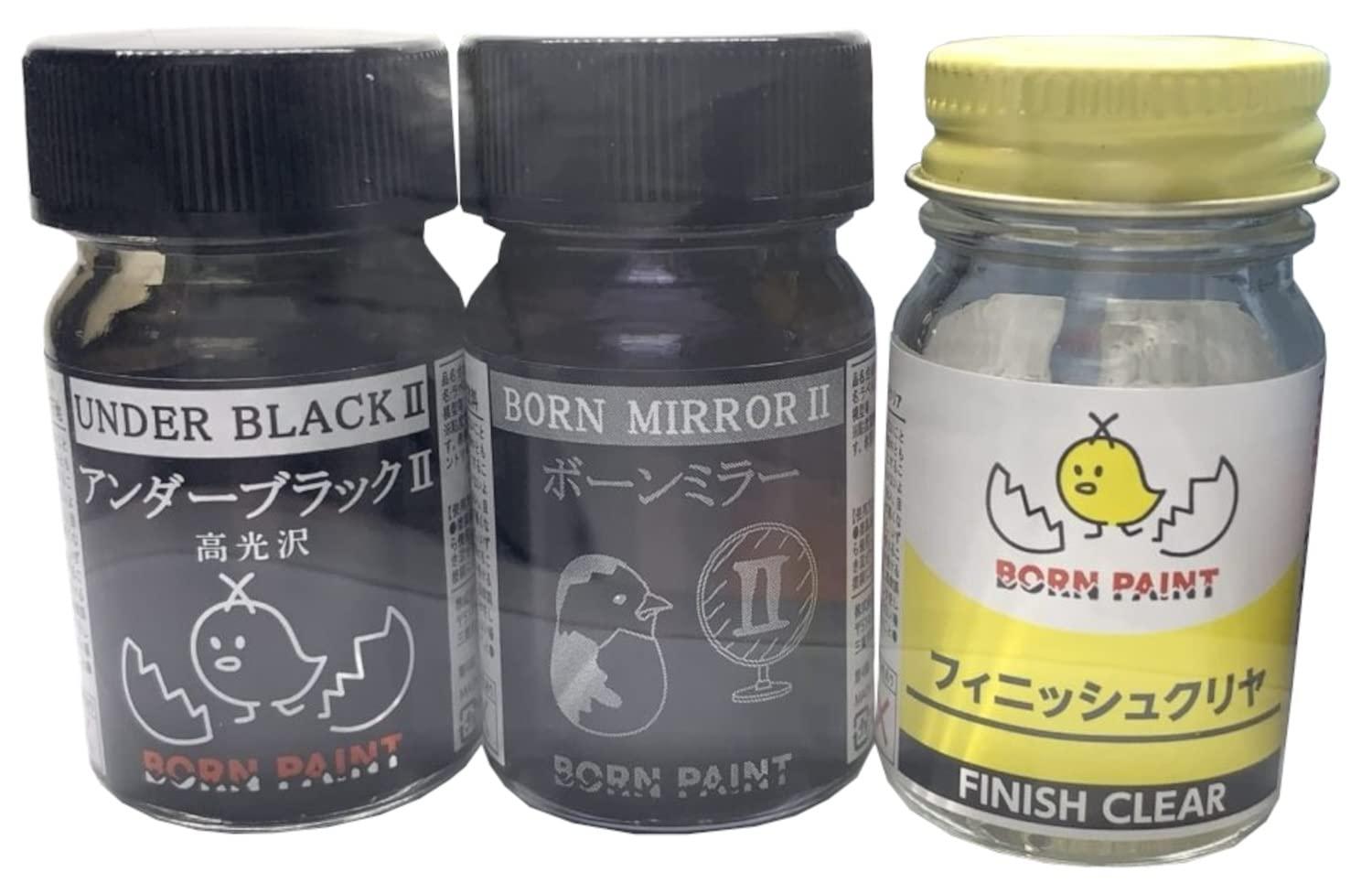 Toamil BORN PAINT Metallic Finish Trial Set (Bone Mirror II, Under Black II, Finish Clear) 15ml each Model Paint BP