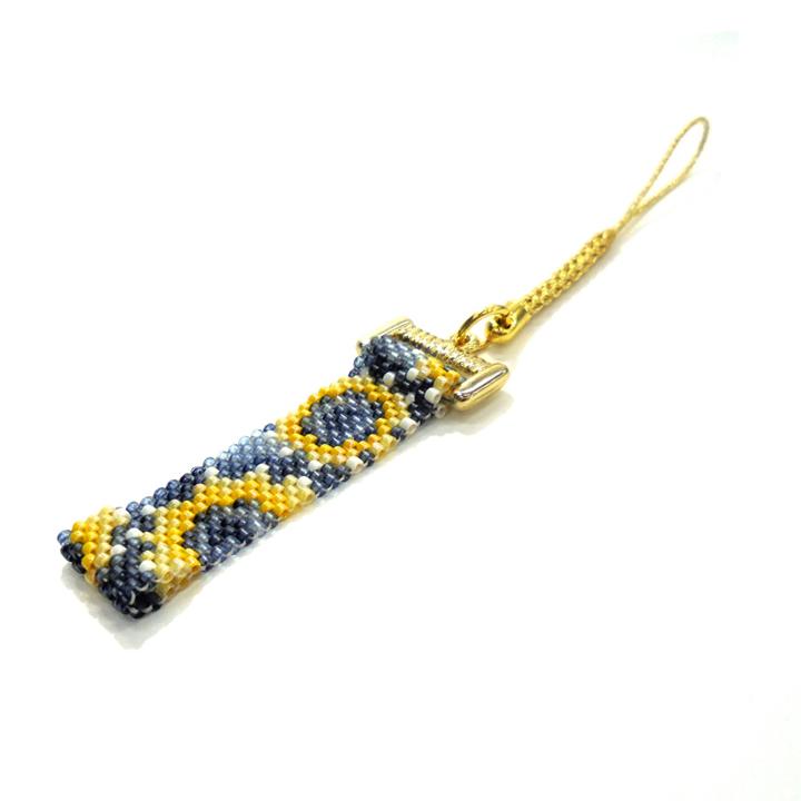 HOBBIX Bead Kit: Kyoto Nishijin Pattern Yuzen-Style Indigo-Dyed Yukata Fabric Netsuke Sunflower PB-126