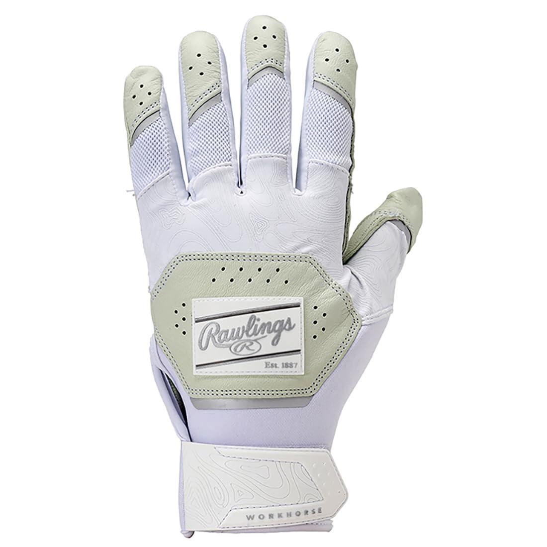 Rawlings Baseball Batting Glove, Glove for Both Hands, 2025 WORKHORSE Batting Glove WH25BG White USA L