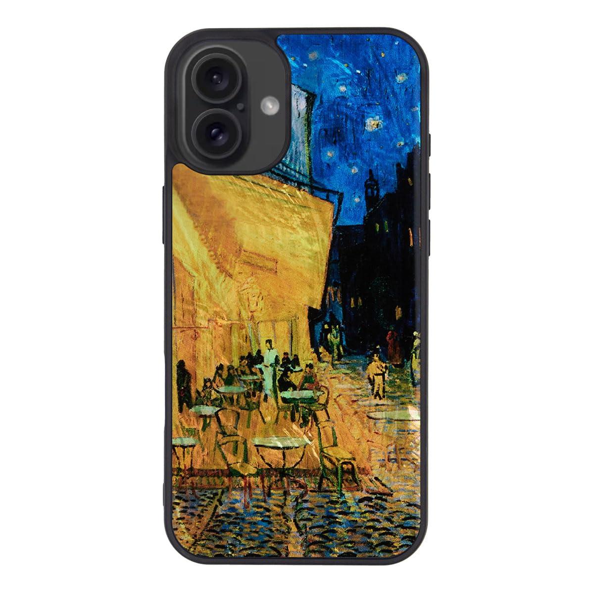 ikins iPhone 16 Plus Case Natural Shell Van Gogh [Pearl Gloss Surface Coating Easy to Attach/Detach Strap Hole Included Wireless Charging] Masterpiece Series iPhone Protective Cover Night Cafe Terrace I27079i16PL