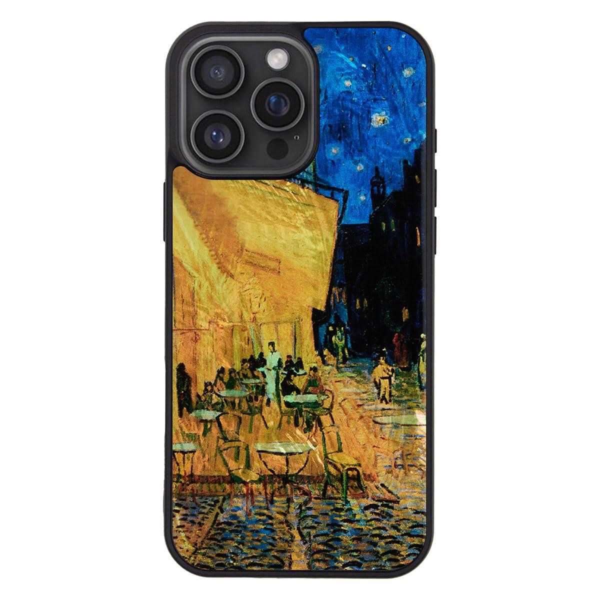 ikins iPhone 16 Pro Max Case Natural Shell Van Gogh [Pearl Gloss Surface Coating Easy to Attach/Detach Strap Hole Included Wireless Charging] Masterpiece Series iPhone Protective Cover Night Cafe Terrace I27080i16PM