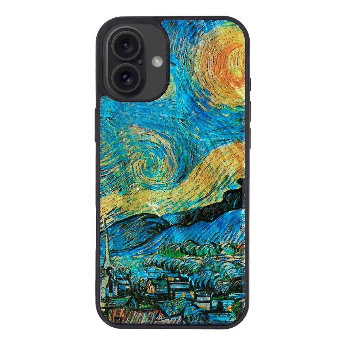 ikins iPhone 16 Plus Case Natural Shell Van Gogh [Pearl Gloss Surface Coating Easy to Attach/Detach Strap Hole Included Wireless Charging] Van Gogh Masterpiece Series iPhone Protective Cover Starry Night I27085i16PL