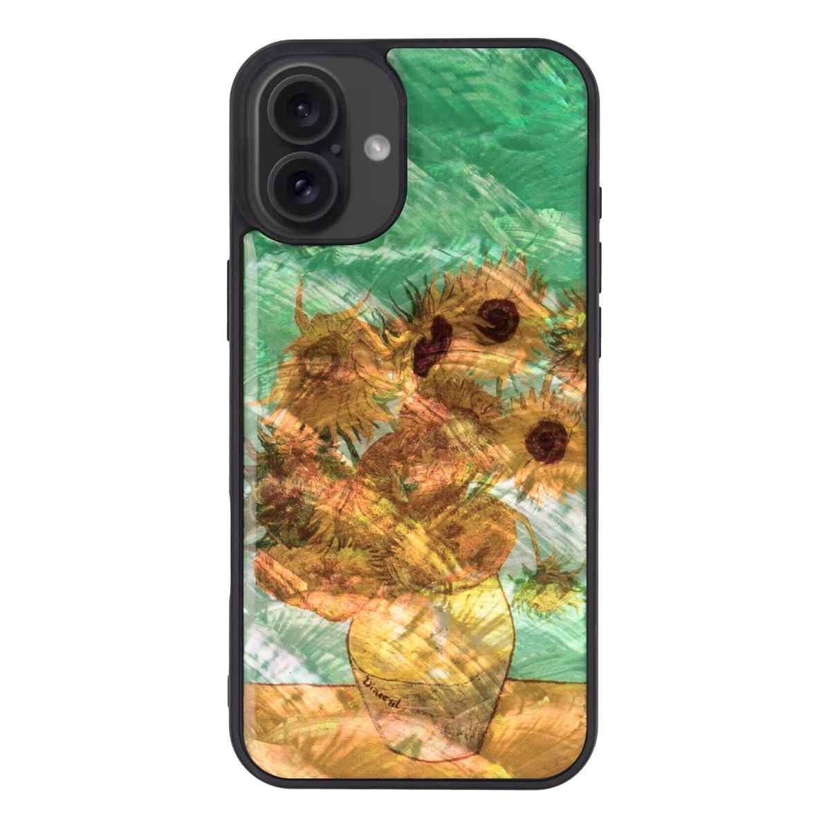 ikins iPhone 16 Plus Case Natural Shell Van Gogh [Pearl Gloss Surface Coating Easy to Attach/Detach Strap Hole Included Wireless Charging] Masterpiece Series iPhone Protective Cover Sunflowers I27097i16PL