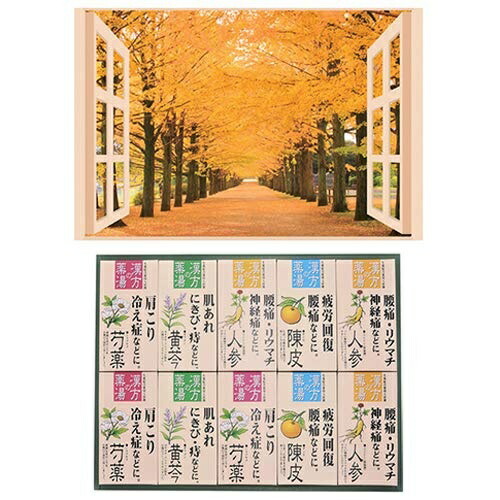 Showa Plastic Bathroom Poster: Four Seasons Colors - Ginkgo Avenue + Medicated Bath Salt Gift Set B6133529+8095653