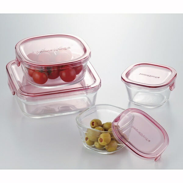 iwaki Heat-Resistant Glass Storage Container Pink Square 4-Piece Set Pack & Range PS-PRN-4P1