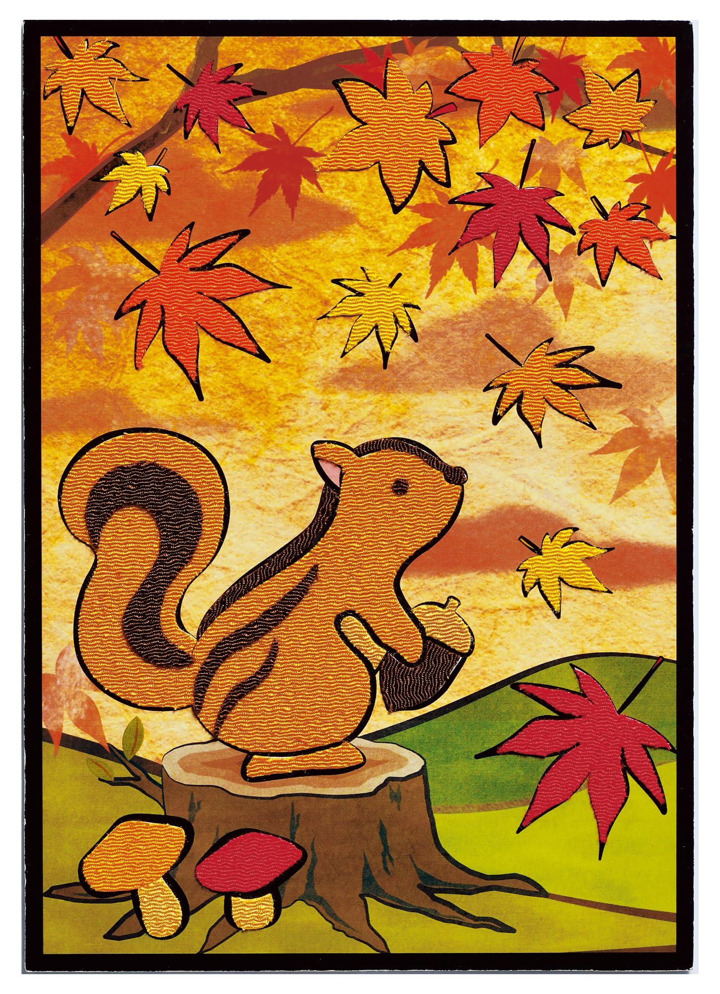 Takagi Fiber Panami Craft Kit Seasonal Easy Collage Kit (Size Approx. 12.8cm x 18.2cm) Autumn Leaves TH-5