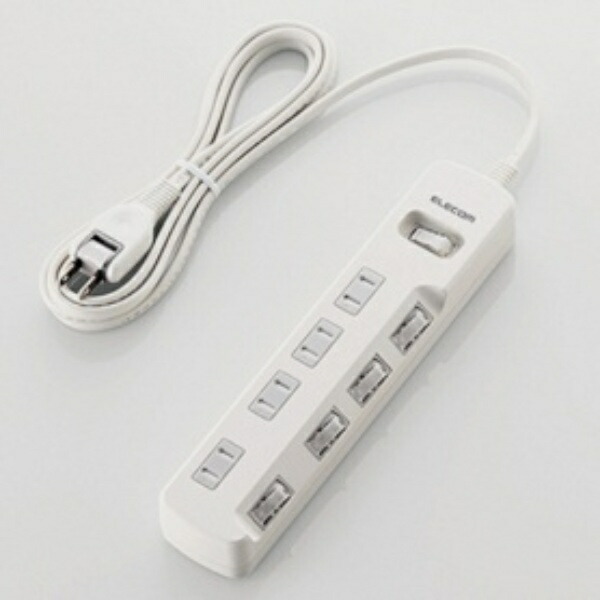 ELECOM Power Strip with Surge Protector, Master & Individual Switches, Swing Plugs, Dust Shutters, 4 Outlets, 2.5m Cable, White T-K8A-2425WH