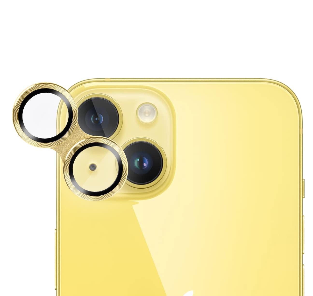 Kenko iPhone Accessories Smartphone Lens Protector for iPhone 14/14 Plus Yellow Tempered Glass & Colored Aluminum Frame Water-Repellent & Oil-Repellent Coating 799796