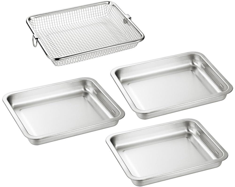 Yokoyama Swallow-Matured Craftsmanship Bat 25.2×20.5×3.5cm 3 pieces & Square Strainer 24.5×19.8×3.6cm EJBZ-800 Silver