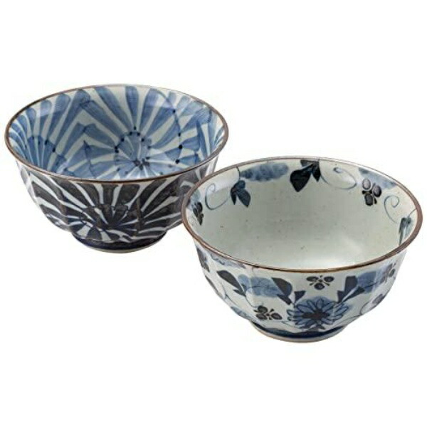 Saikai Pottery Hasami Ware Multi-Purpose Bowl Set 15cm Pair Gift Box Included Hand-Painted Antique-Dyed Pattern Made in Japan 20583 Navy