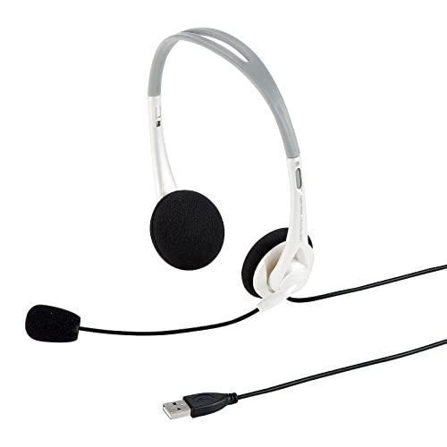 Sanwa Supply USB Headset/Headphones Wired Omnidirectional Microphone Lightweight Compatible with Skype Zoom Teams White MM-HSUSB16WN