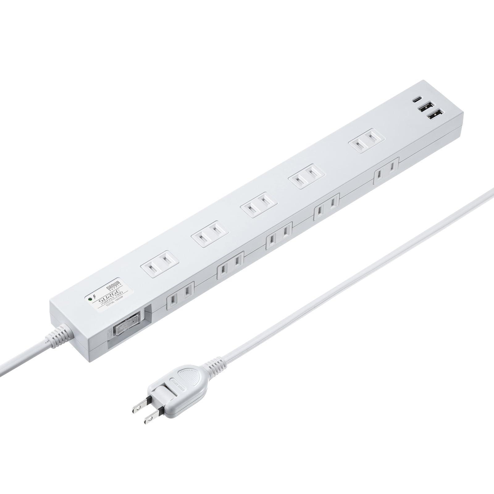 Sanwa Supply Surge Protector Tap 10 Outlets + USB-A + Type-C (PD20W) White・2m TAP-SP2110NUC-2W