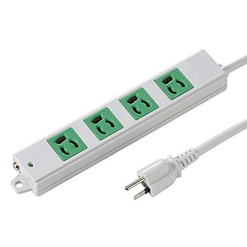 Sanwa Supply Construction Site Tap, 3-Pole, 4-Outlet, 3m, Green TAP-K4-3G