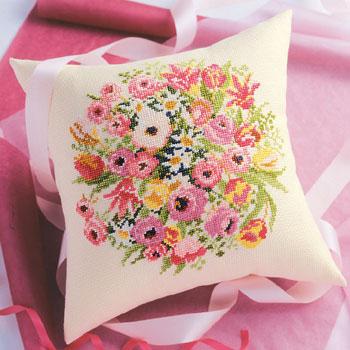 Olympus Silk Cross Stitch Embroidery Kit Cushion Pink Narcissus Beige 5992