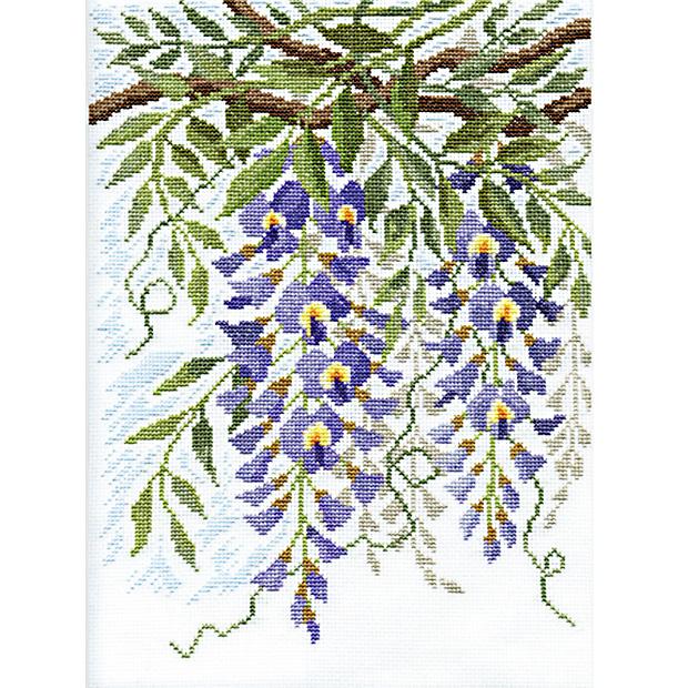 Olimpas Silk Cross Stitch Embroidery Kit: Flowers Dancing in the Wind - Wisteria and Vine - White 7180
