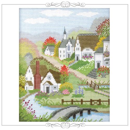 Olimpas Silk Embroidery Kit Frame Village Autumn 7400