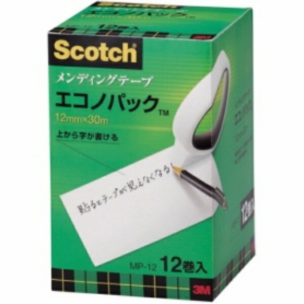 3M Scotch Tape Mending Tape 12mm x 30m Large Roll, 12 Rolls MP-12
