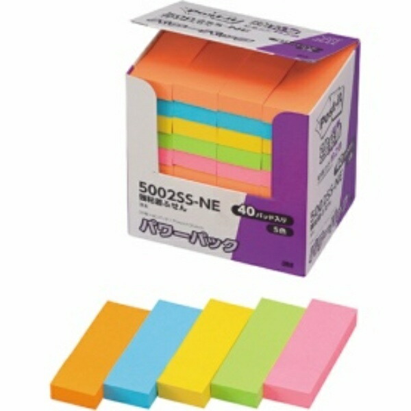Post-it Notes, Strong Adhesive, Neon Colors, 75×25mm, 90 sheets × 40 pads, 5002SS-NE