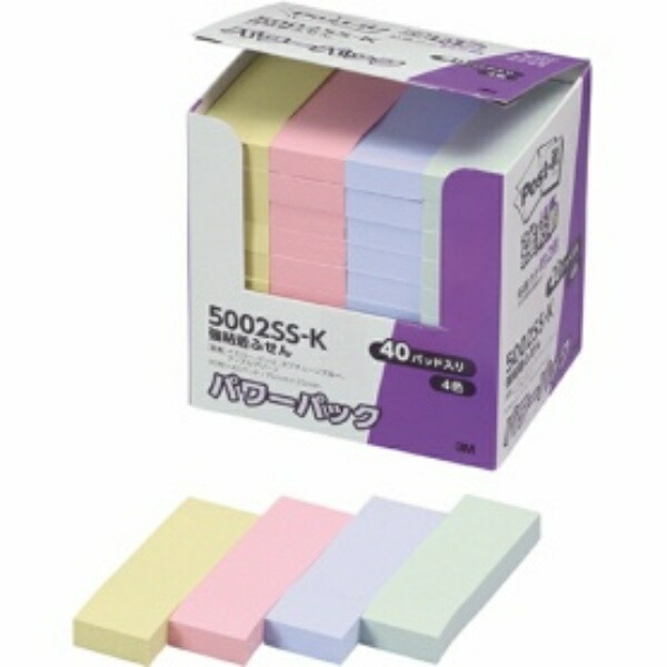 Post-it Notes, Strong Adhesive, Pastel Colors, 75×25mm, 90 Sheets × 40 Packs, 5002SS-K