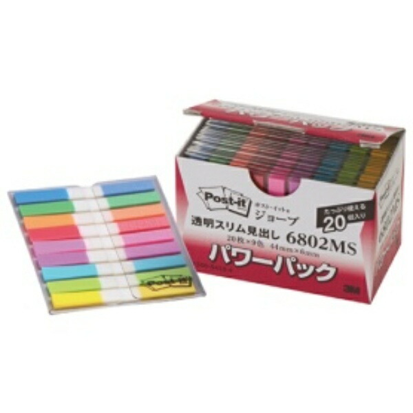 3M Post-it® Jove Transparent Slim Headers Power Pack 44×6mm 9 Colors × 20 Packs 6802MS