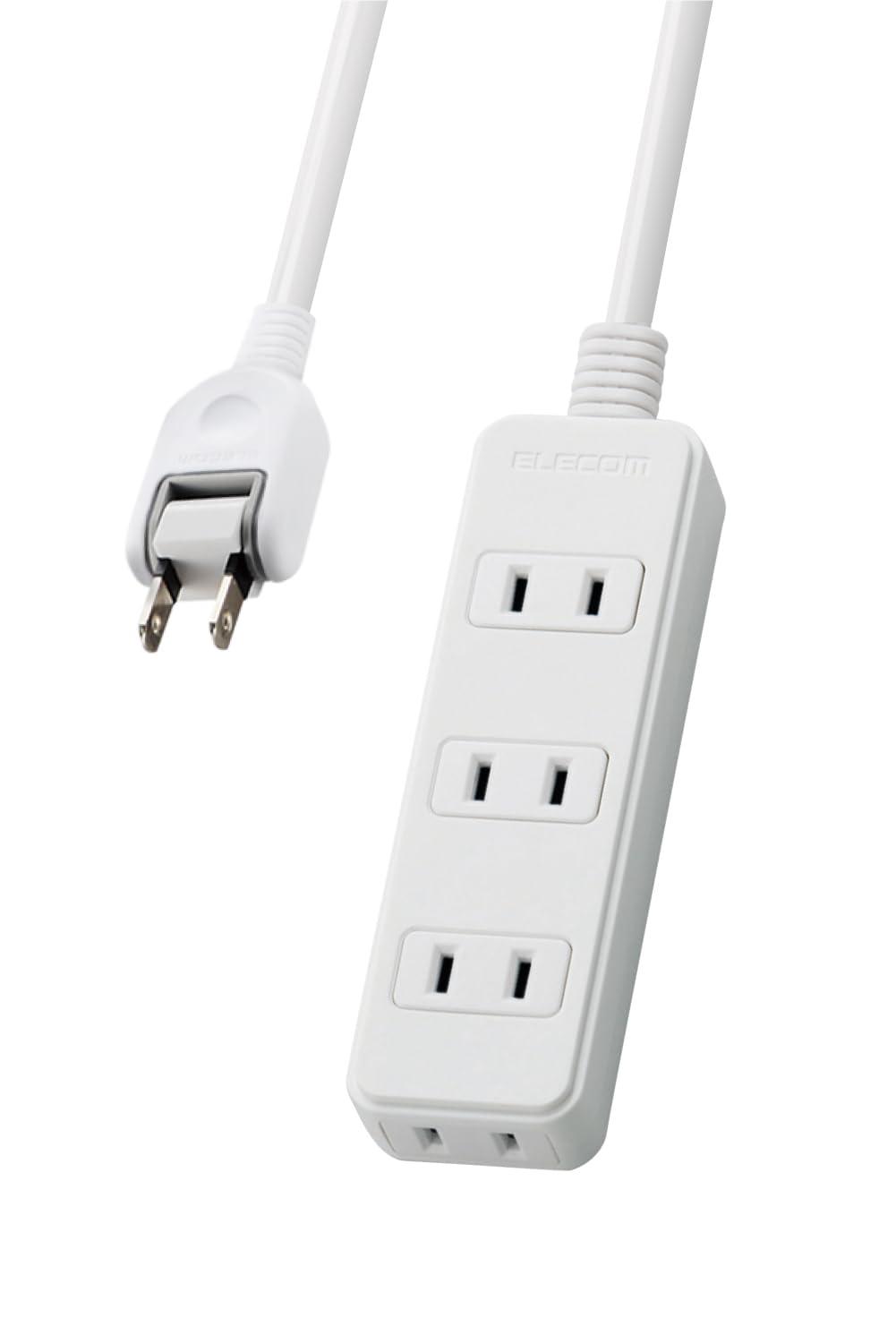 ELECOM Power Strip, 4 Outlets, 2m, White T-S02N-2420WH