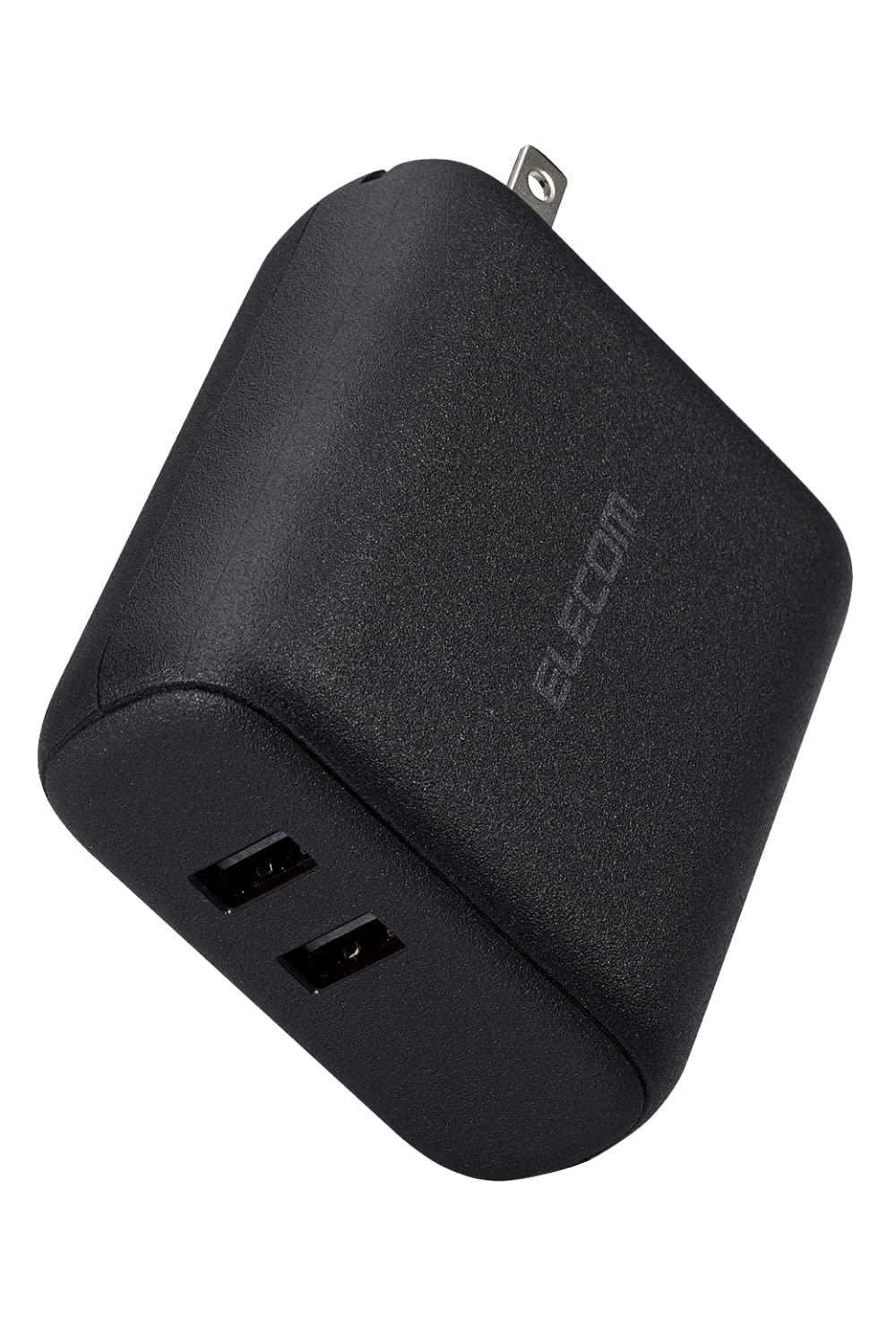 ELECOM Mobile Battery with Integrated Outlet 5000mAh 12W Output 2 Ports USB-A×2 Foldable Plug Cabin-Approved [Compatible with iPhone, Android, etc.] Black DE-