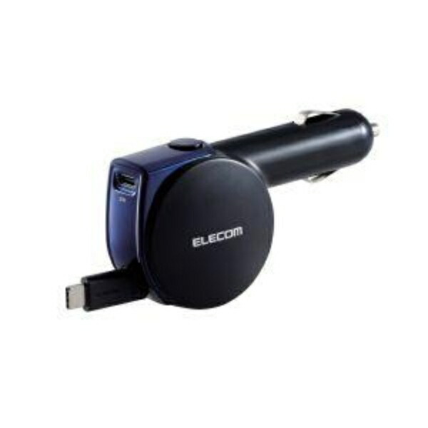 ELECOM Car Charger Cigarette Lighter Socket Max 35W (20W+15W) USB-C × 1 Port USB-C Cable Retractable Reel Type 90cm 12V/24V Compatible Black MPA-CCCPD02BK