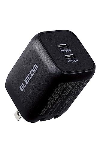 ELECOM Charger Type-C 2-Port 65W USB PD Compatible PPS Compatible QC3.0 Compatible Magsafe3 Compatible Foldable Plug GaN Technology Black ACDC-PD4365BK