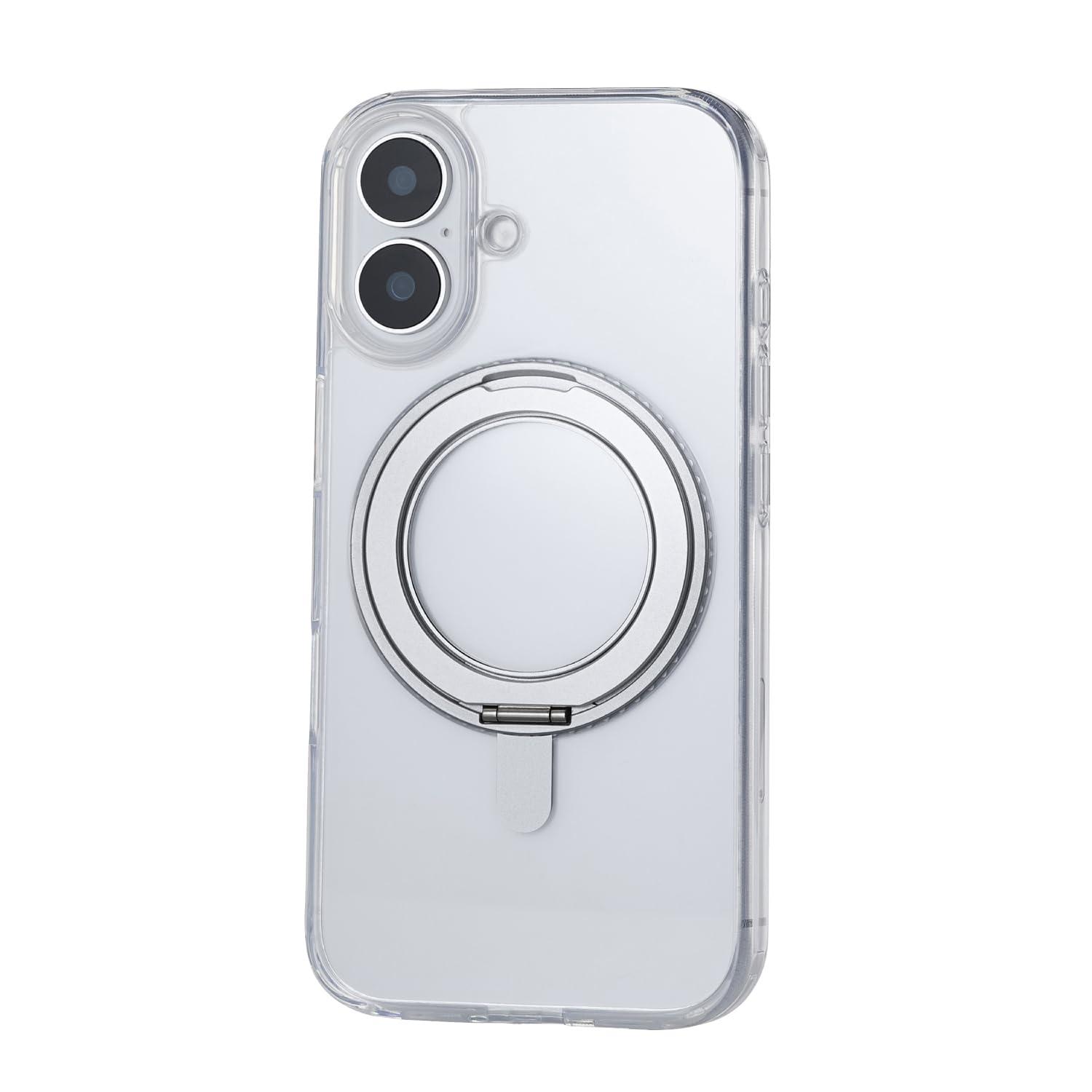 ELECOM iPhone 16 Case with Stand Function, Magnetic Ring, MAGKEEP Hybrid Wireless Charging Compatible, 4-Corner Air Cushion, Gray PM-A24AMAGSTGY