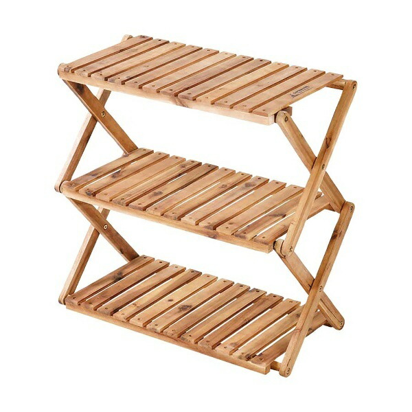 Captain Stag Camping Balcony Storage Shelf Wooden 3-Tier Rack MOVE Rack W600mm Height 2-Stage Adjustable CS Classics UP-2581