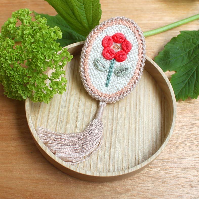 Piece Embroidery Kit “K.omono Single-Stitch Frame Brooch” -Coral Pink- PHC-116-1