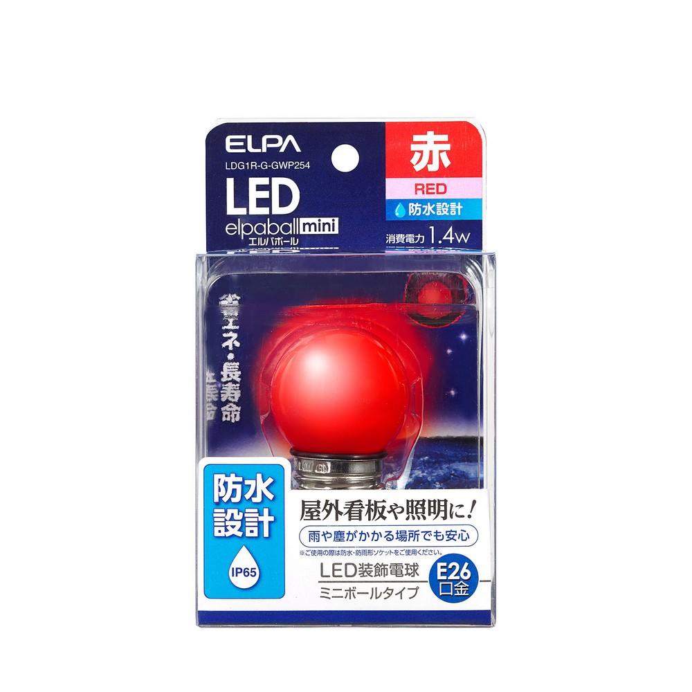 ELPA LED Bulb G40 Type LED Bulb Lighting E26 Red Waterproof Design: IP65 LDG1R-G-GWP254
