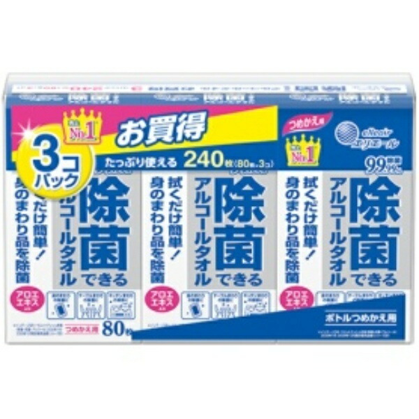 Daio Paper Erielle Antibacterial Alcohol Wipes Refill Set (240 sheets: 80 sheets × 3 packs)
