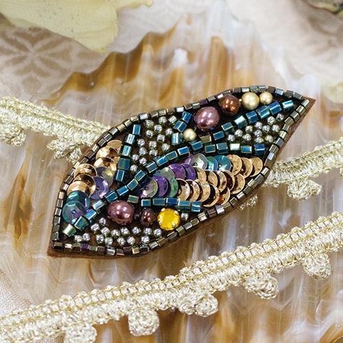TOHO Bead Deco Embroidery Kit Start Bead Deco Embroidery Leaf Brooch Vino H-BDT-1