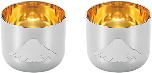 Yokoyama Made in Japan 100ml Temperature-Sensitive Sake Cup Red Fuji Interior Gold Plating 2PCS Tsubame Craftsmanship EJG-700