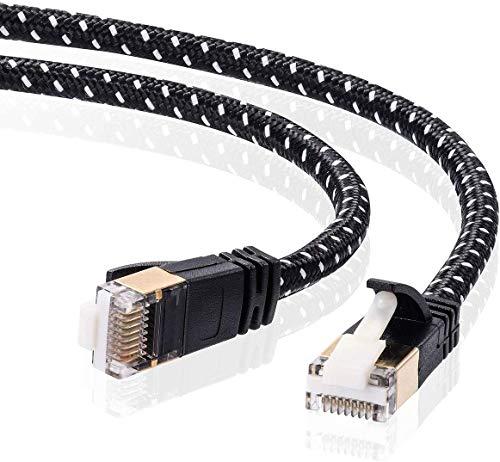 Sanwa Supply CAT7 Slim Mesh LAN Cable (0.5m) 10Gbps/600MHz RJ45 Clip-Proof Black & White KB-T7ME-005BKW