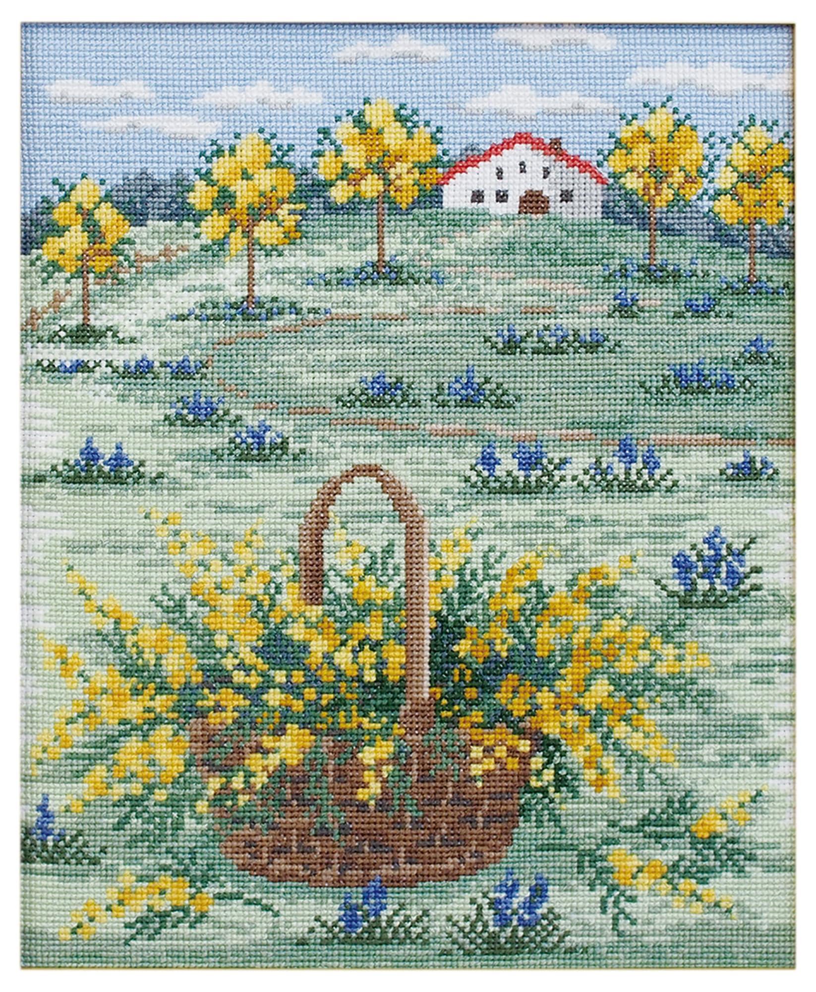 Olympus Thread Olympus Embroidery Kit Cross Stitch Megumi Onoe European Landscapes ~A Journey Through the Seasons~ “Mimosa-Colored Hills of Early Spring in France” 7576 ※Frame W-41 sold separately.