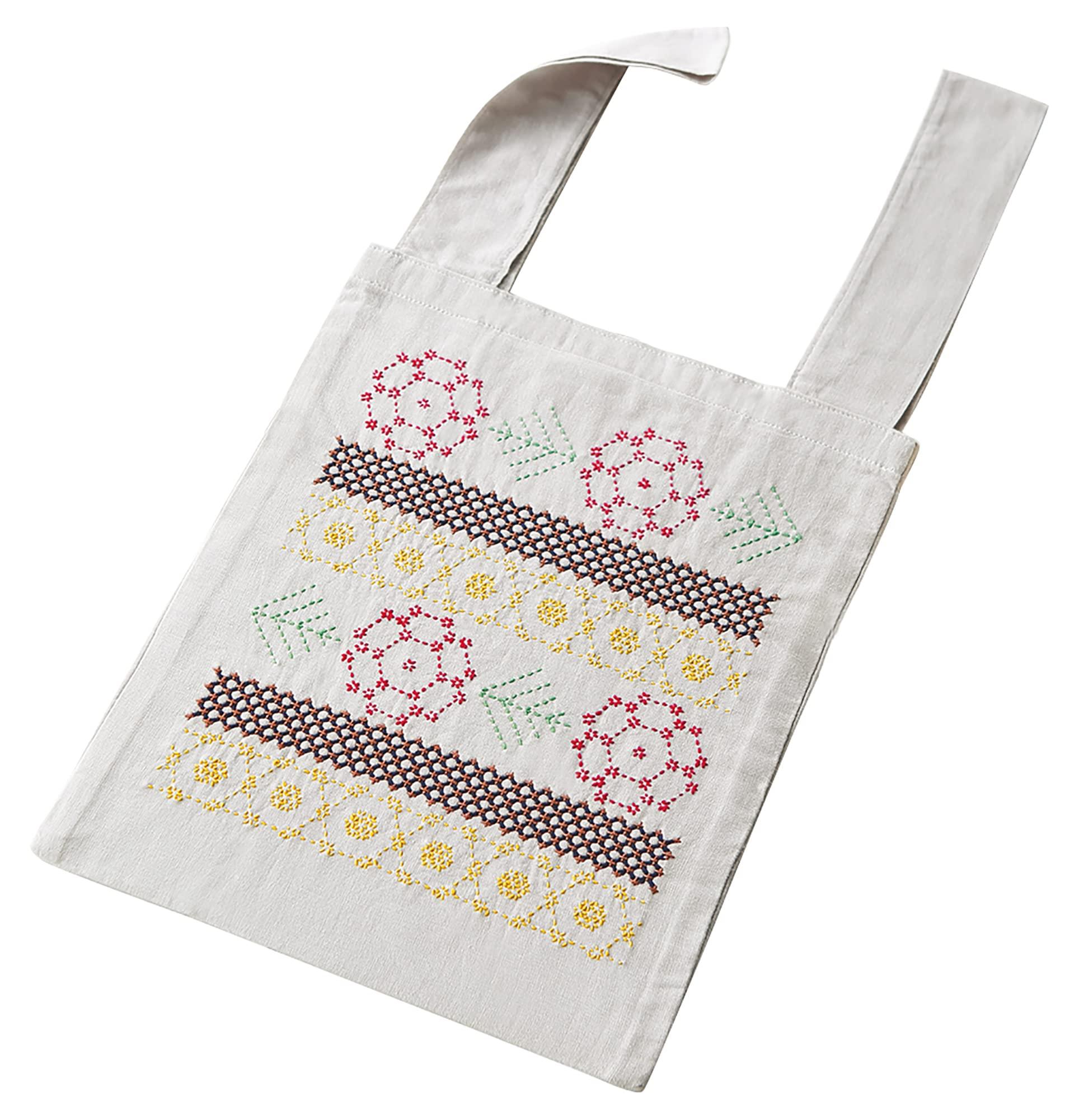 Olimpas Sashiko Kit Sashiko Eco Bag “La bouquetiere” Poppy SK-443 (Pre-assembled Bag)