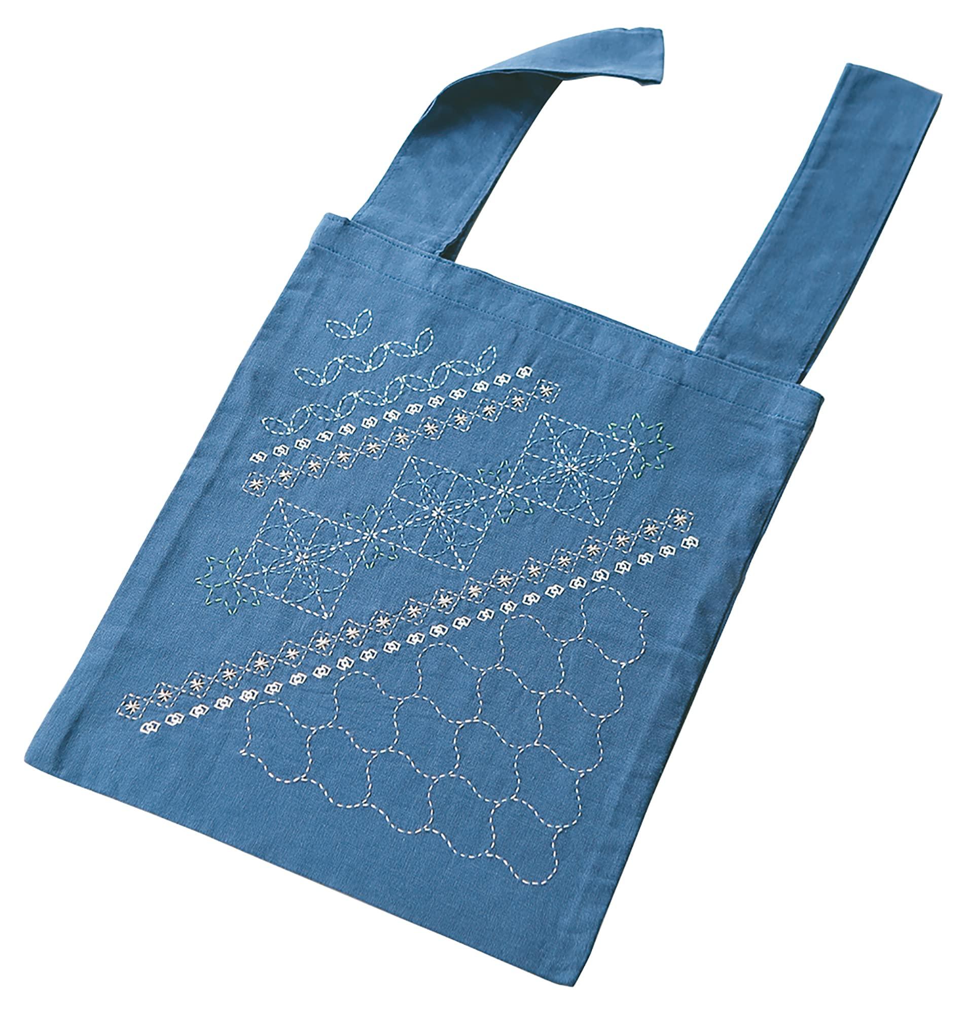 Olimpas Sashiko Kit Sashiko Eco Bag “La bouquetiere” Nemophila SK-444 (Pre-assembled Bag)
