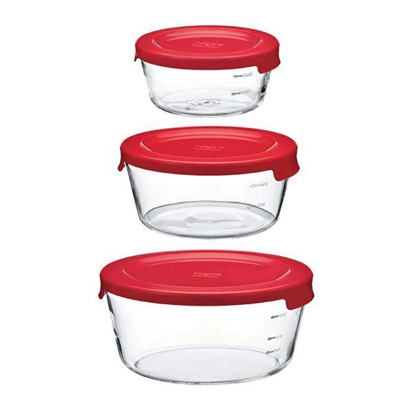 HARIO Heat-Resistant Glass Storage Containers Round S/M/L Red Dishwasher Safe Made in Japan MST-3018-R 3-Piece Set