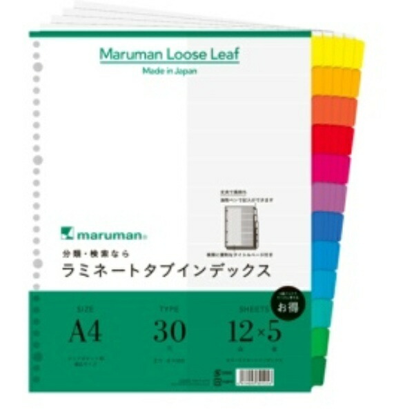 Maruman Index Sheets A4 Wide 30-Hole (2-Hole Compatible) 12-Pocket 5 Sets 1 Book LT3012F
