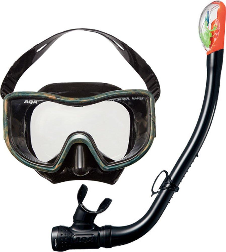 AQA Marine Sports Men's Mask & Snorkel 2-Piece Set Mebius Light & Sammy Dry Special Black × Green Camo KZ-9074N 0127